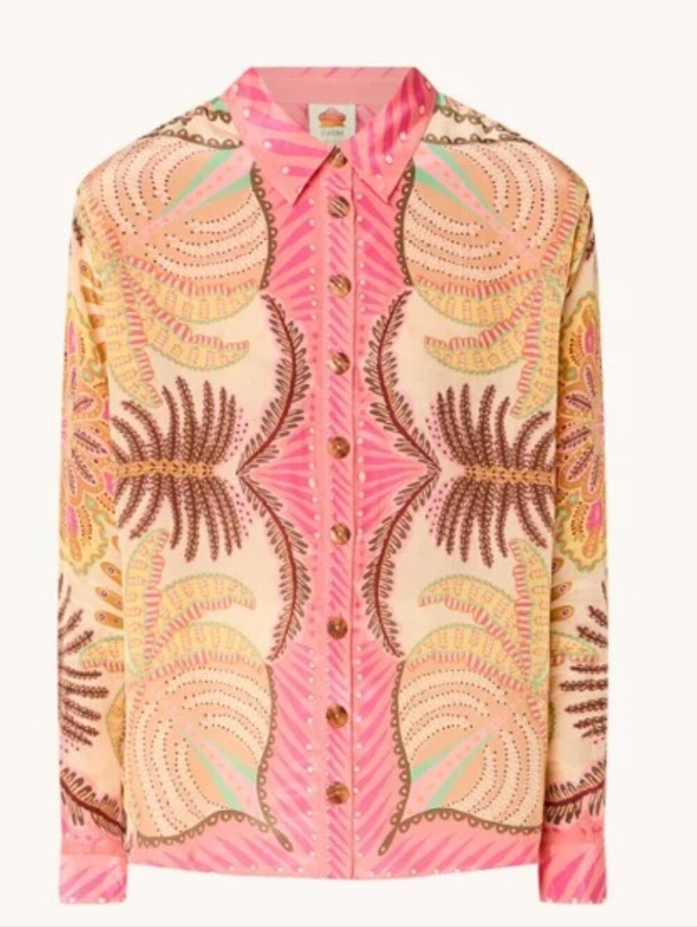 FARM Rio Women's Pink Sand Palm Scarf Shirt. Size S - Picture 5 of 7